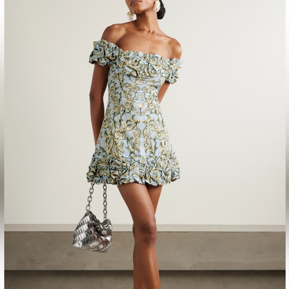 AGUA BENDITA Jardin Soledad off-the-shoulder cotton-poplin mini dress (XS)